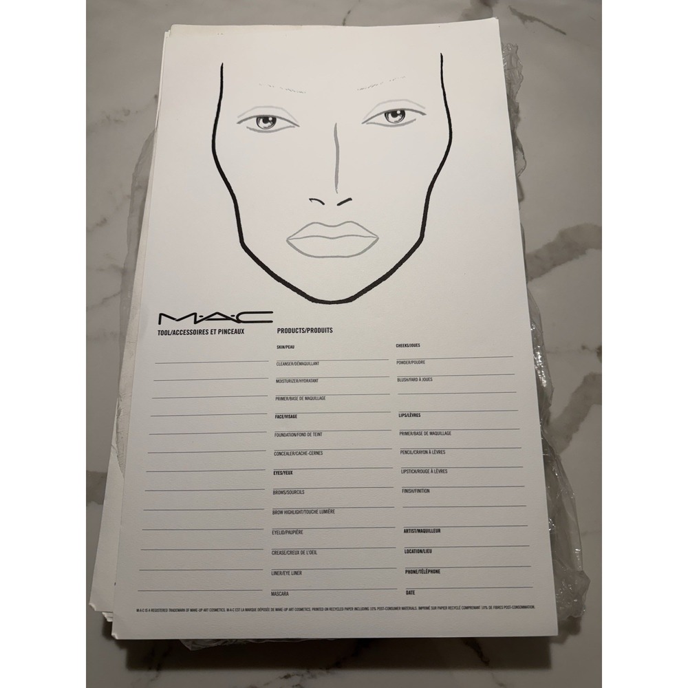 MAC Cosmetics Face Chart Lot Of 20 Sheets 14x8.5" Unused Paper Makeup Artist
